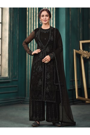Black Net Satin Anarkali Gown